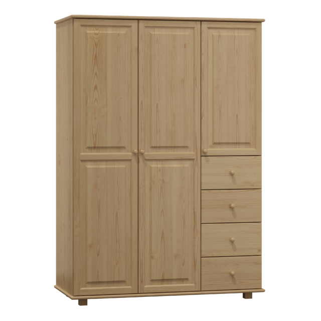 Sz 65A szafa 3 drzwiowa z wieszakiem i półkami 120 cm + 4 szuflady