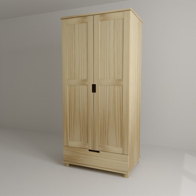 SZ1LEGNA SOSNA szafa 2-drzwiowa z wieszakiem i półkami 80 cm + szuflada 2