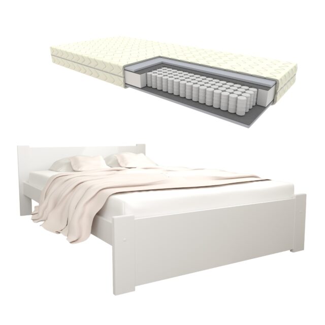 D3 białe z pościelą + kieszonka zestaw łóżko D3 białe + materac