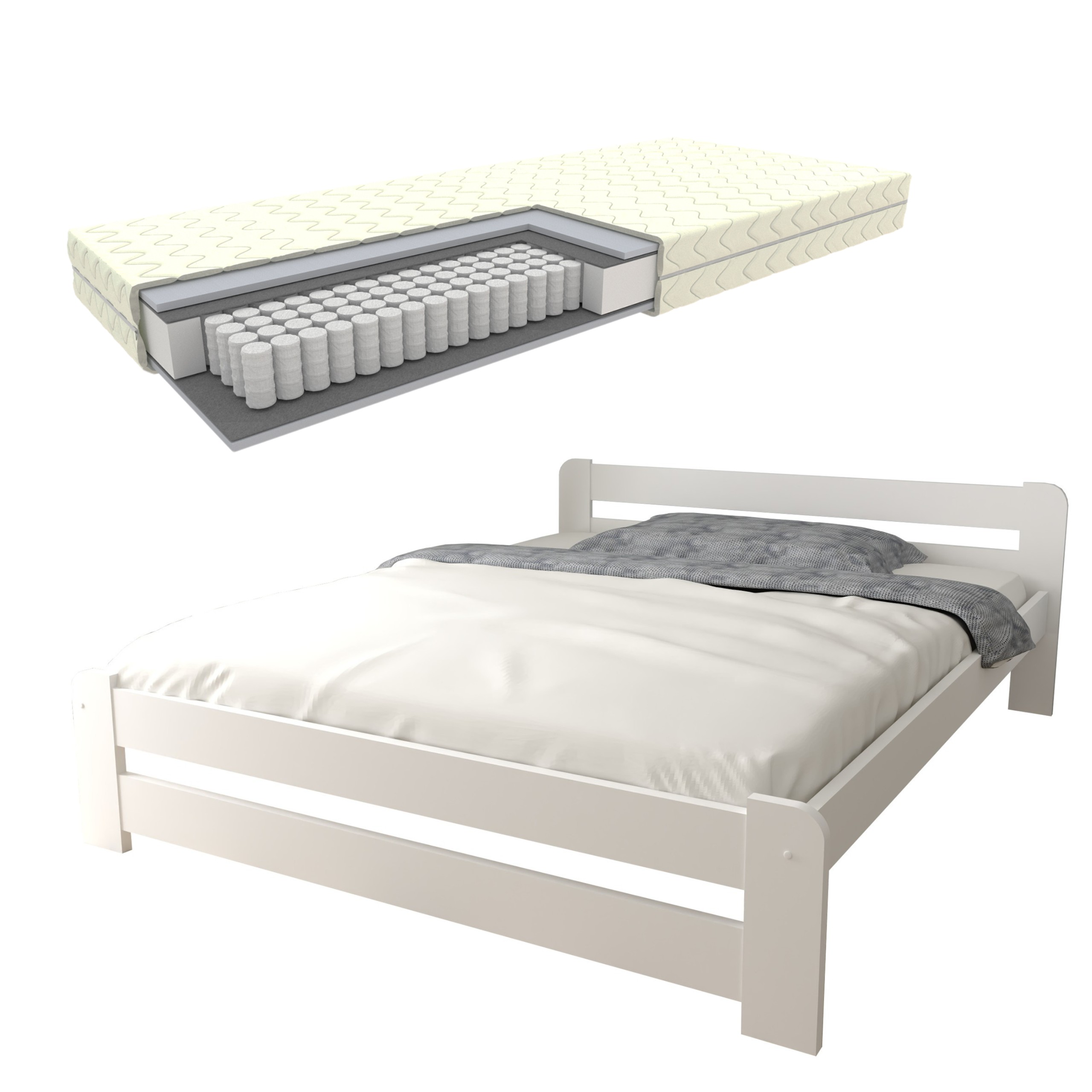 EURO BIAŁE podwójne + kieszonka zestaw łóżko euro białe + materac 7