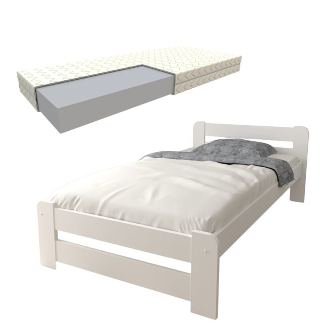 EURO BIAŁE pojedyncze + pianka zestaw łóżko euro białe + materac 11