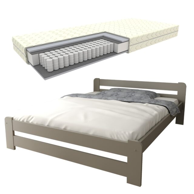 EURO SZARE podwójne + kieszonka zestaw łóżko euro szare + materac 2