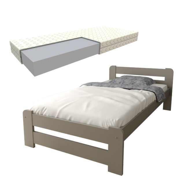 EURO SZARE pojedyncze + pianka zestaw łóżko euro białe + materac