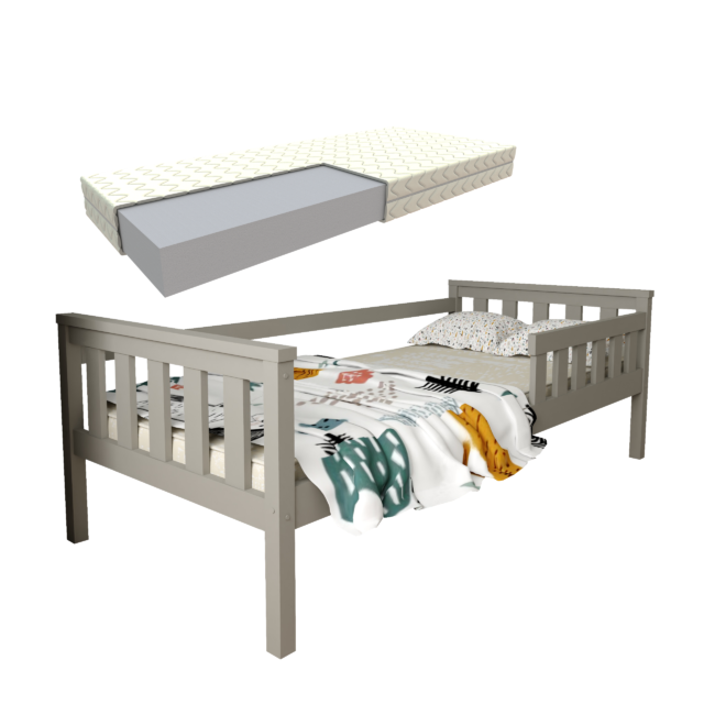 FRANIO_SZARE_zestaw zestaw łóżko dziecięce FRANIO szare + materac 4