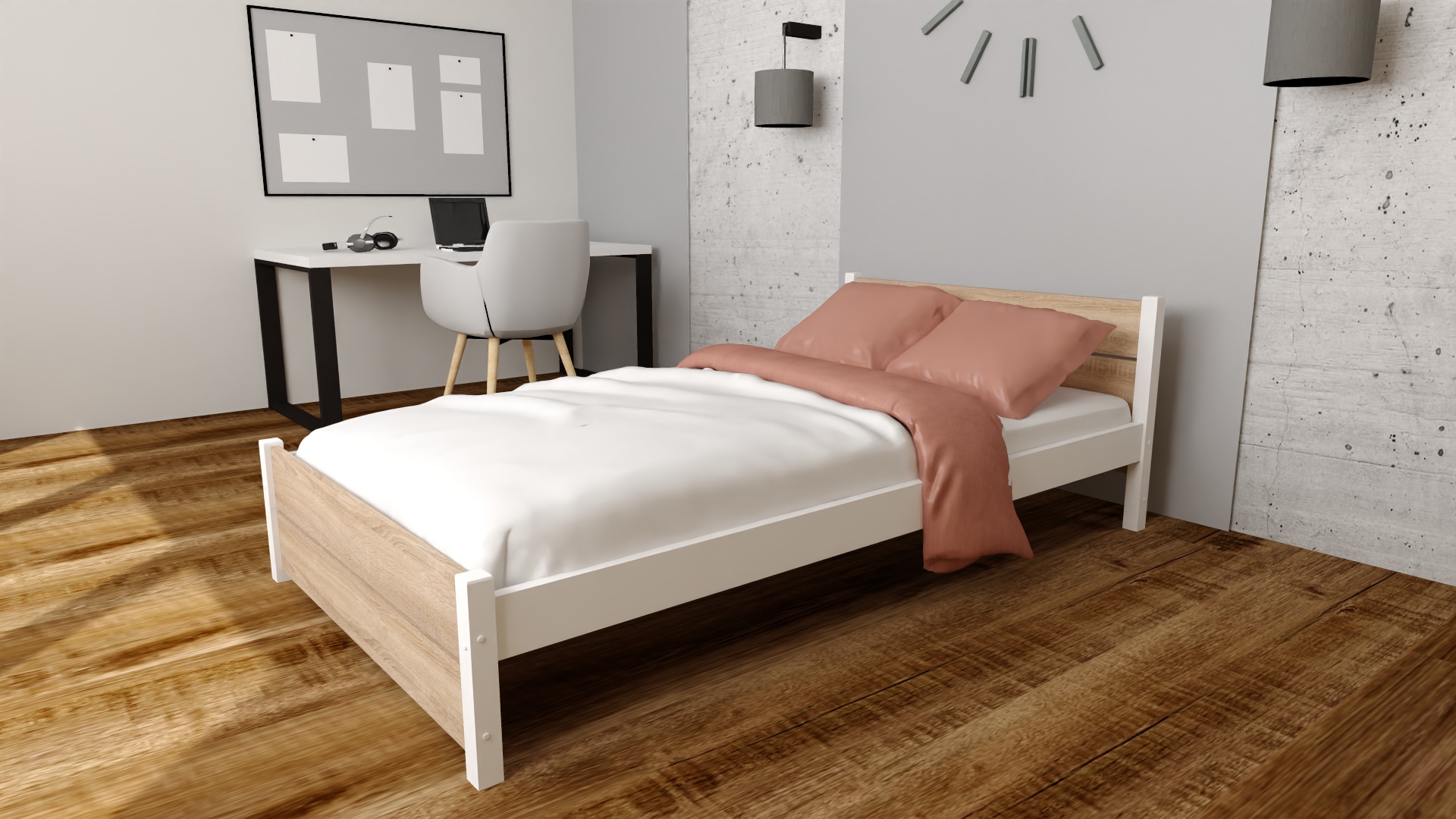 LAURA DS - rzut 5 Zestaw łóżko LAURA Dąb sonoma + materac 6