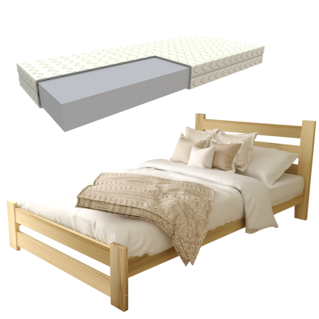 EKO SUROWE + pościel + pianka zestaw łóżko EKO + materac