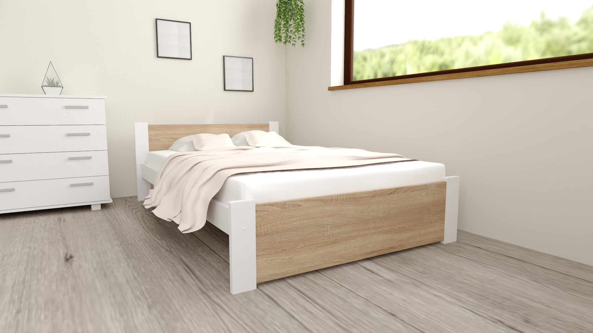 D3 DS Rzut 4 Zestaw łóżko D3 dąb + materac 6