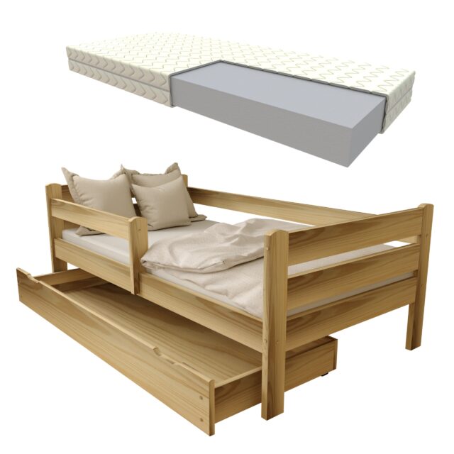 EDI NOWE Sosna + szuflada + materac - Miniaturka zestaw łóżko dziecięce EDI 10