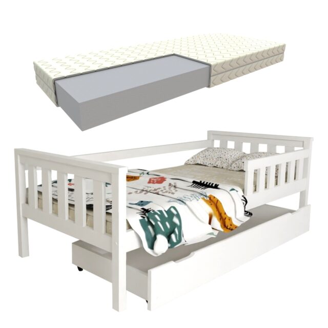 FRANIO BIAŁE + pianka z kołdrą + szuflada zestaw łóżko FRANIO białe z szufladą