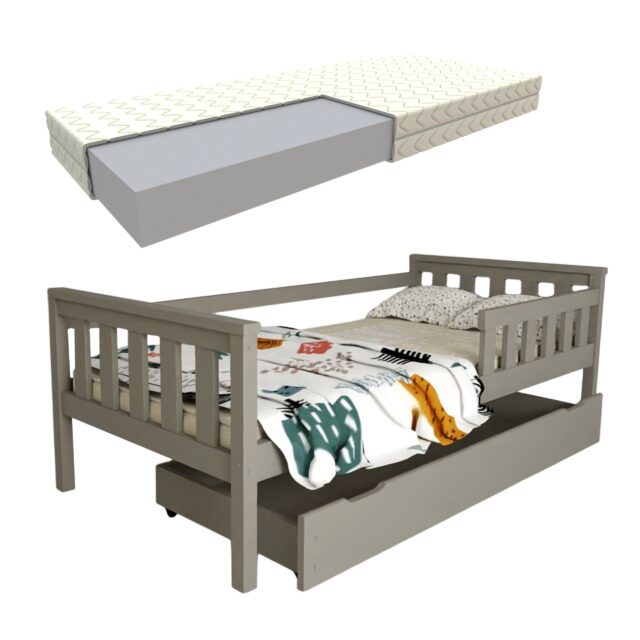 FRANIO SZARE + pianka z kołdrą + szuflada zestaw łóżko FRANIO białe z szufladą 7