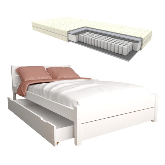 LAURA BIAŁE szuflada+kieszonka+pościel zestaw łózko LAURA białe z szufladą i materacem 2