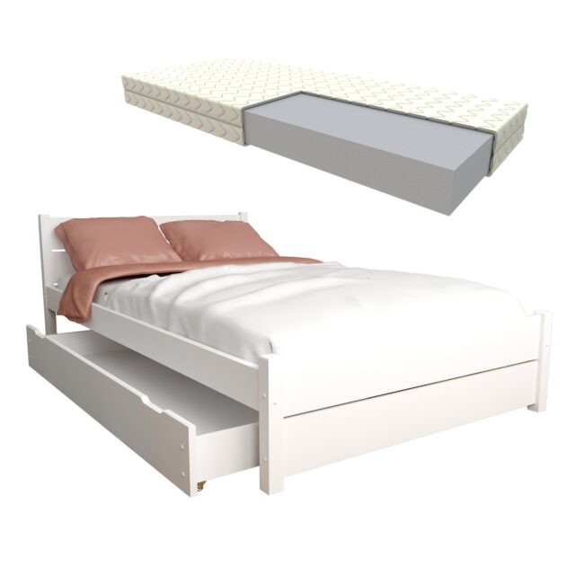 LAURA BIAŁE szuflada+pianka+pościel zestaw łózko LAURA białe z szufladą i materacem