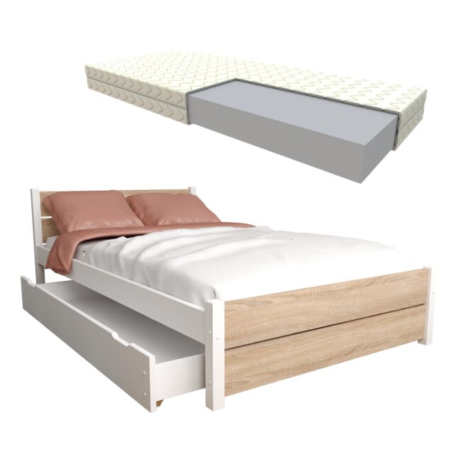 LAURA DS szuflada+pianka+pościel zestaw łózko LAURA dąb