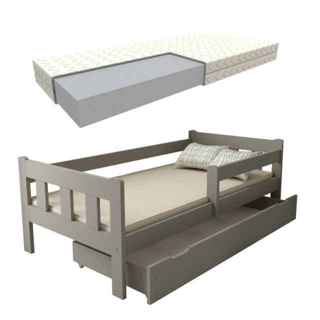 MAJA_SZARE_SZUFLADA MATERAC zestaw łóżko dziecięce MAJA