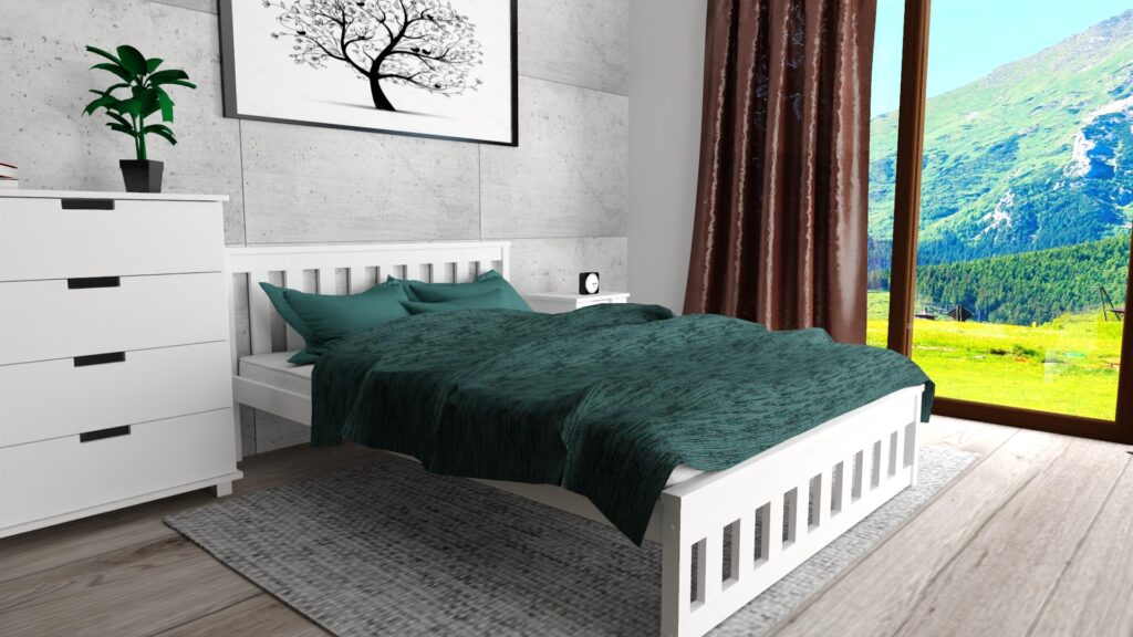 sypialnia z białym łóżkiem