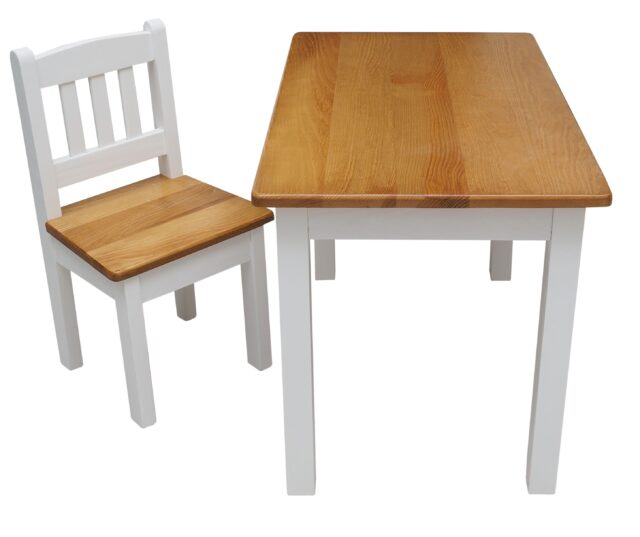 mini 1 krzesełko i stolik duży białe + dąb